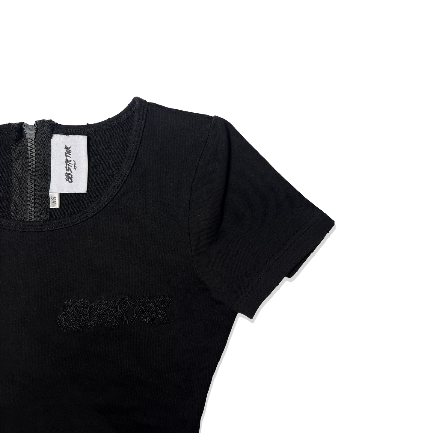 88 DISTRESSED ZIP UP TOP - BLACK
