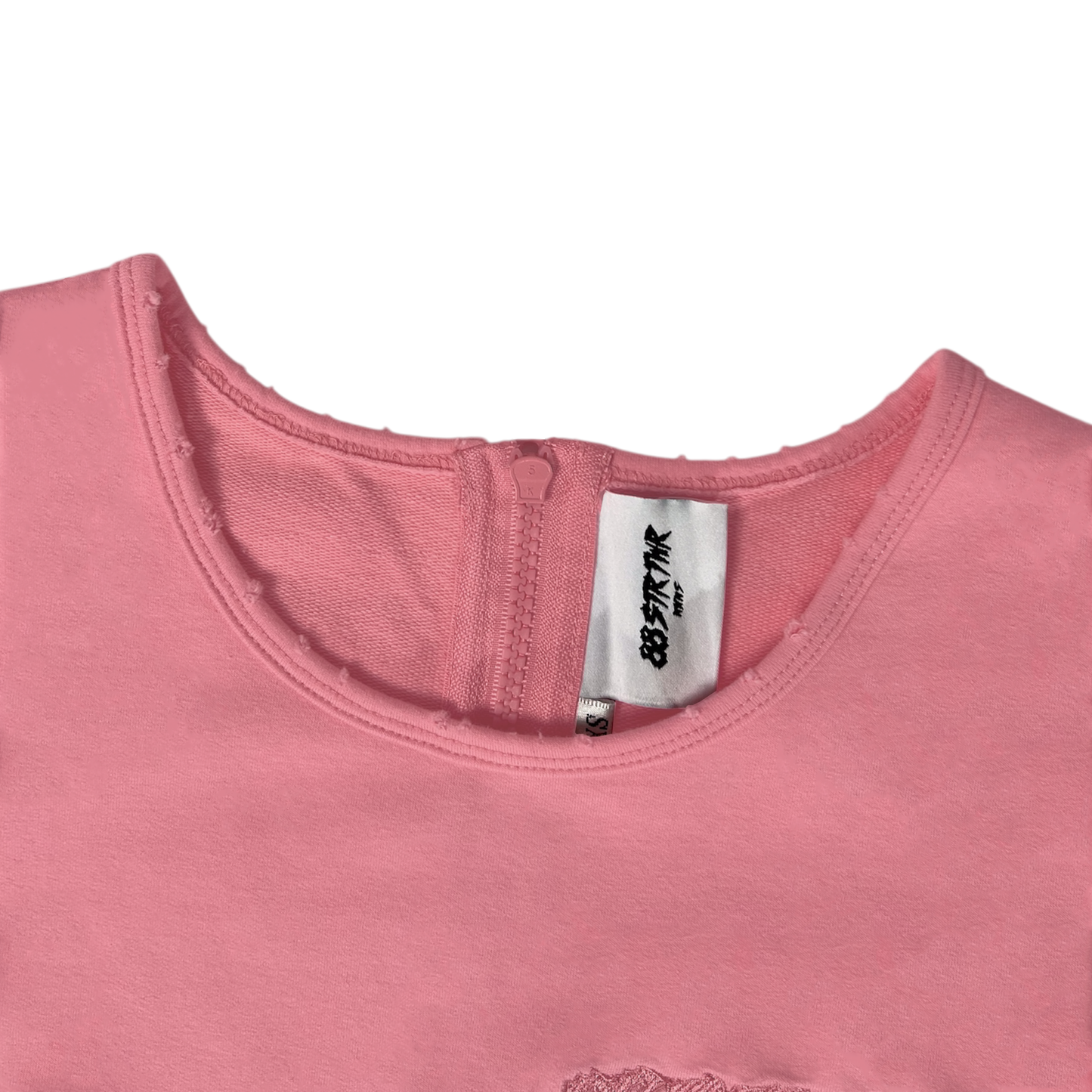 88 DISTRESSED ZIP UP TOP - PINK