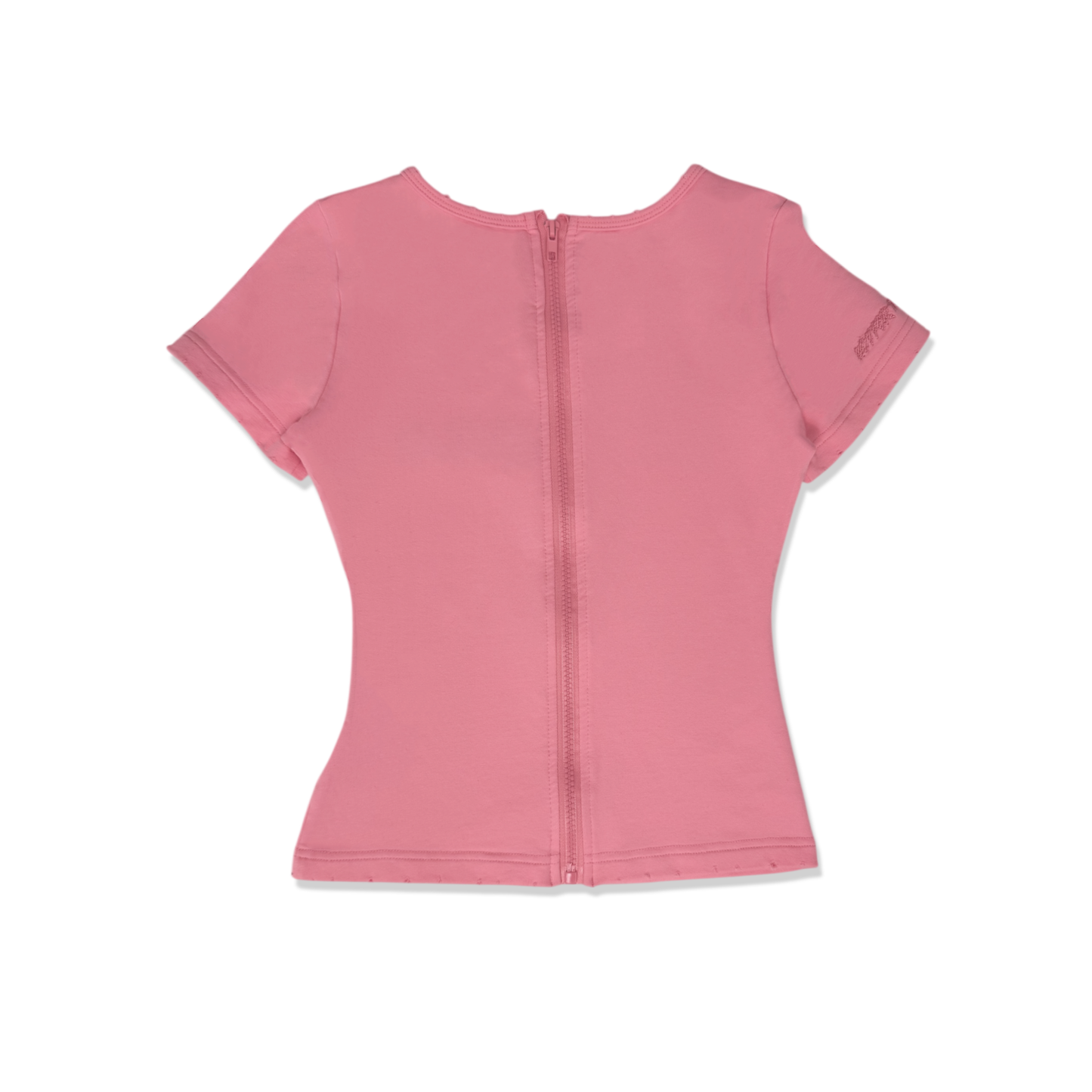88 DISTRESSED ZIP UP TOP - PINK